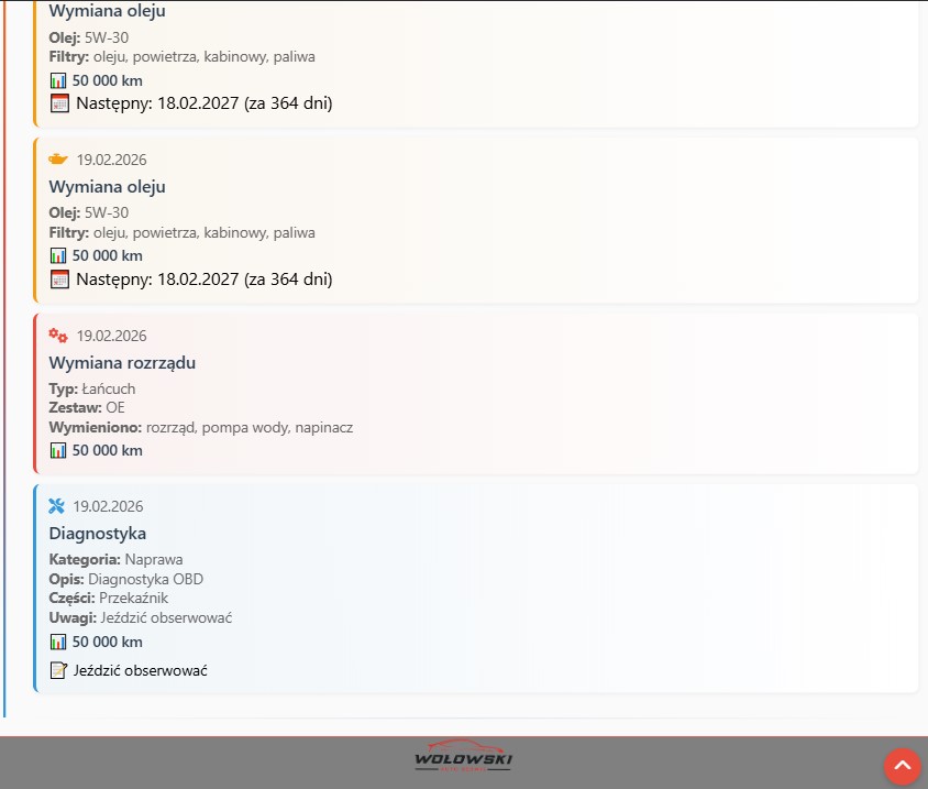 Historia serwisowa pojazdu